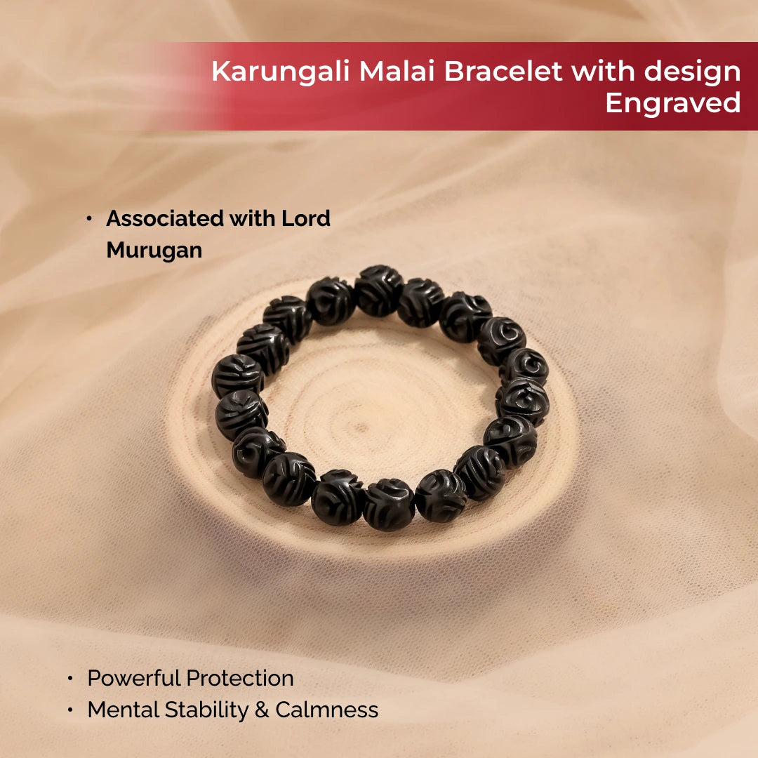 Karungali Malai Bracelet with design Engraved with Govt. Certification