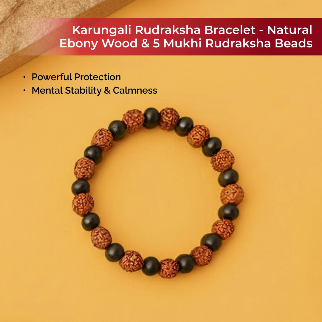 Karungali Rudraksha Bracelet - Natural Ebony Wood & 5 Mukhi Rudraksha Beads