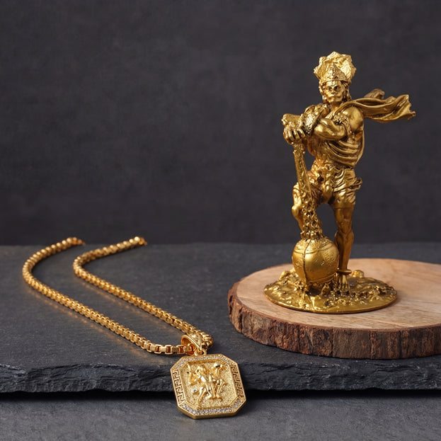 Lord Hanuman Divine Idol and Gold Plated Pendant for Strength combo