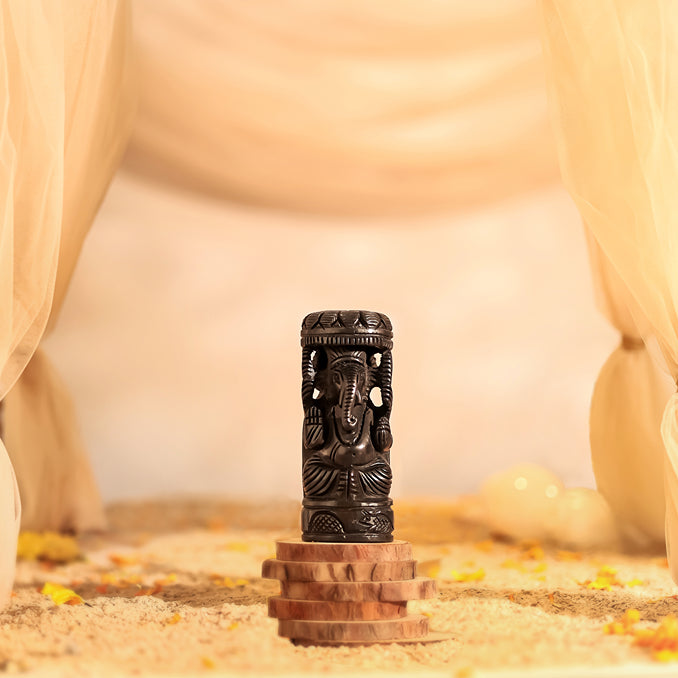 Divine Hindu Lord Ganesh Karungali Idol with Cap– Ebony Wood