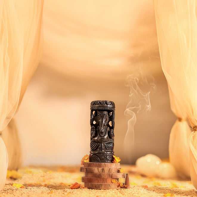 Divine Hindu Lord Ganesh Karungali Idol with Cap– Ebony Wood