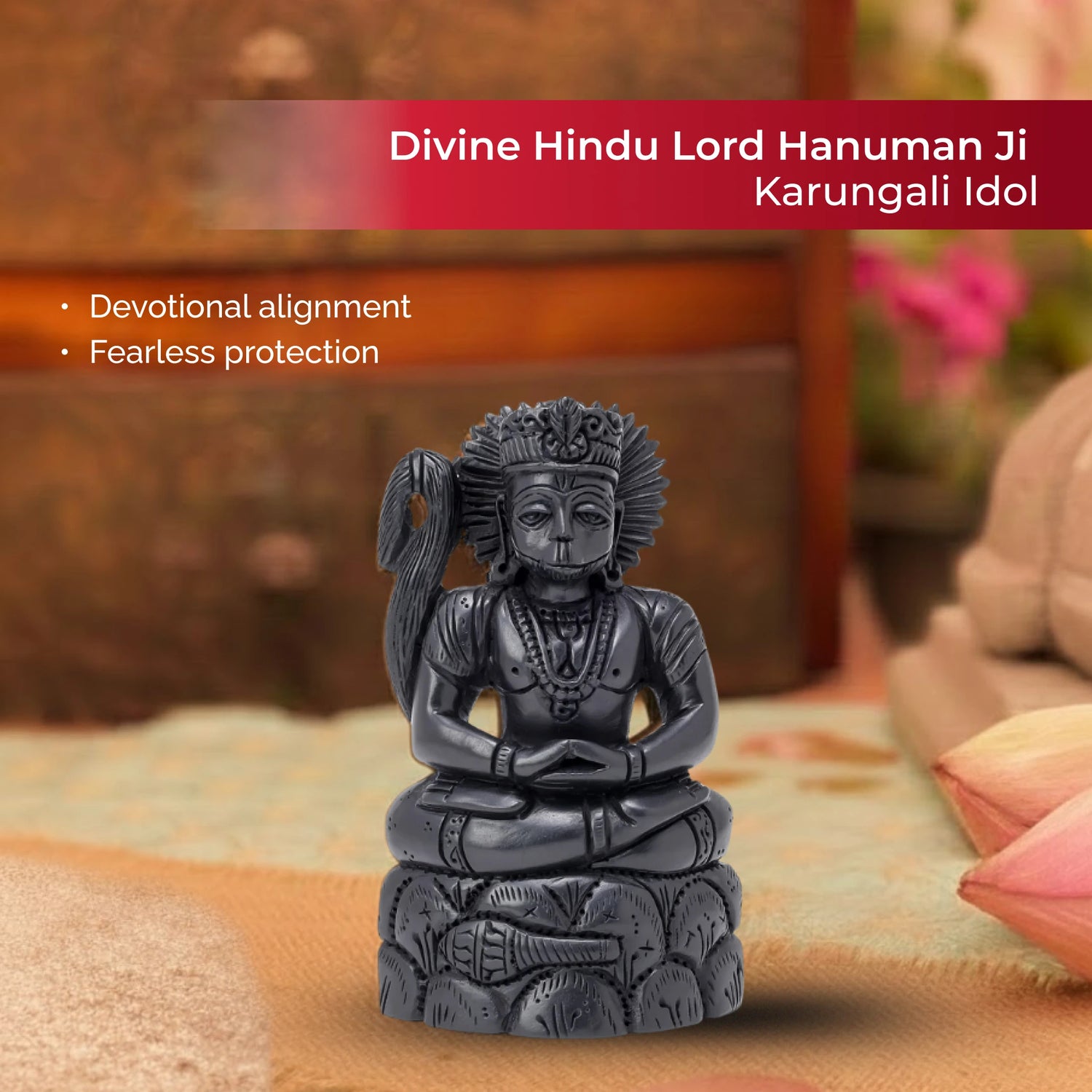 Divine Hindu Lord Hanuman Ji Karungali Idol – Ebony Wood