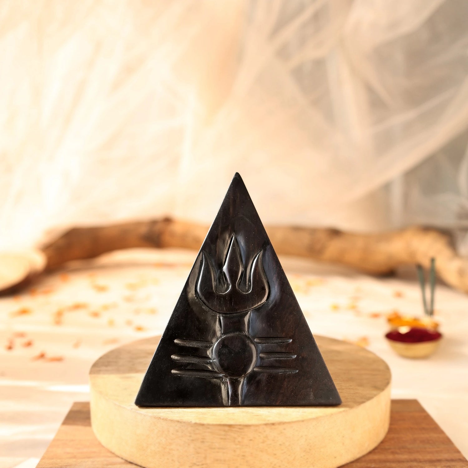 Divine Hindu Shivling Trishul Symbol Karungali Idol – Ebony Wood