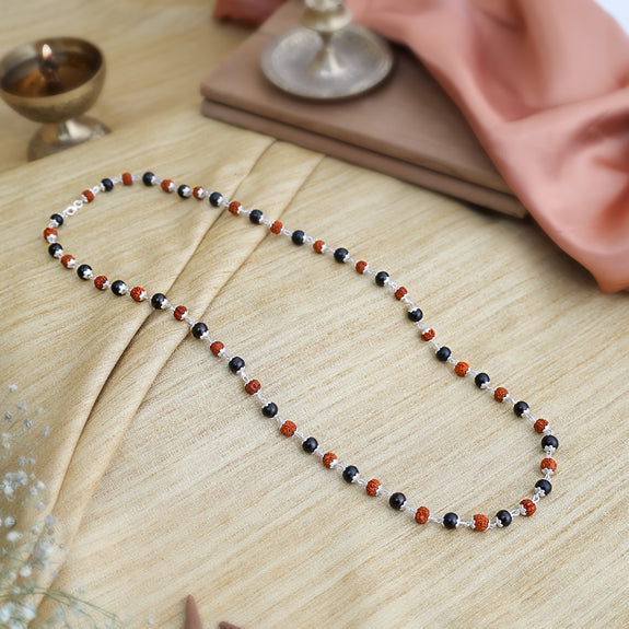 925 Sterling Silver Karungali & Rudraksha Necklace