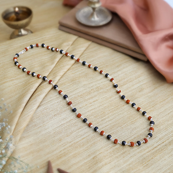925 Sterling Silver Karungali & Rudraksha Necklace