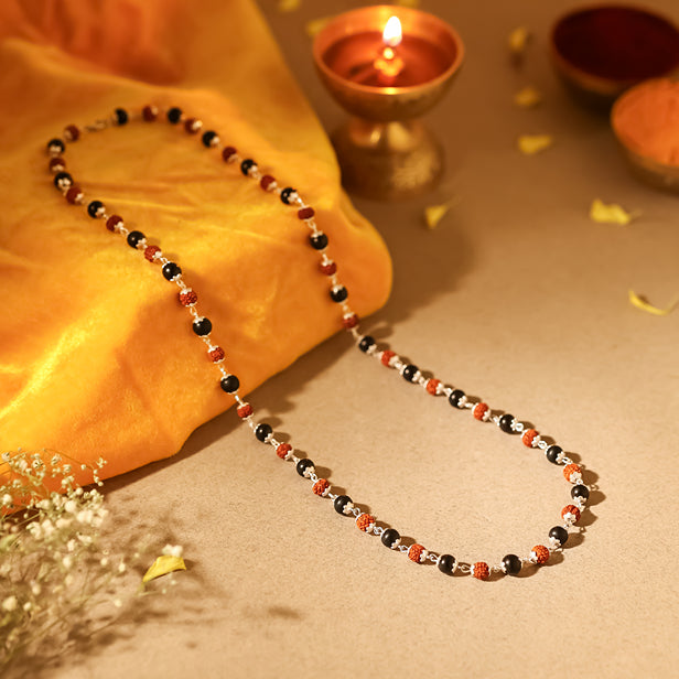 925 Pure Sterling Silver Karungali & Rudraksha Malai