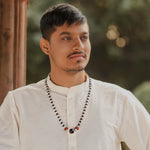 Silver Capped Karungali Malai with 6 Mukhi Rudraksha & Black Bead