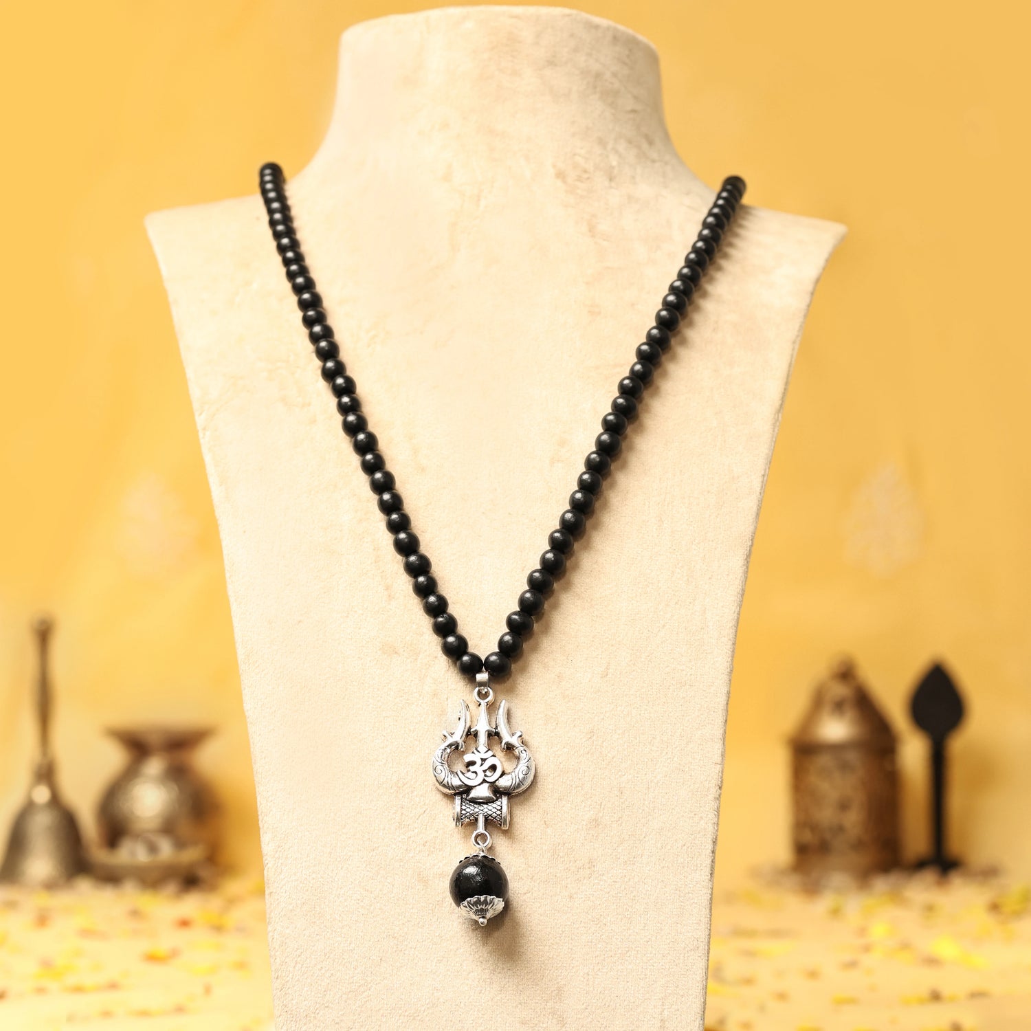 Karungali Malai with Om Shiva Trishul with Larger Bead