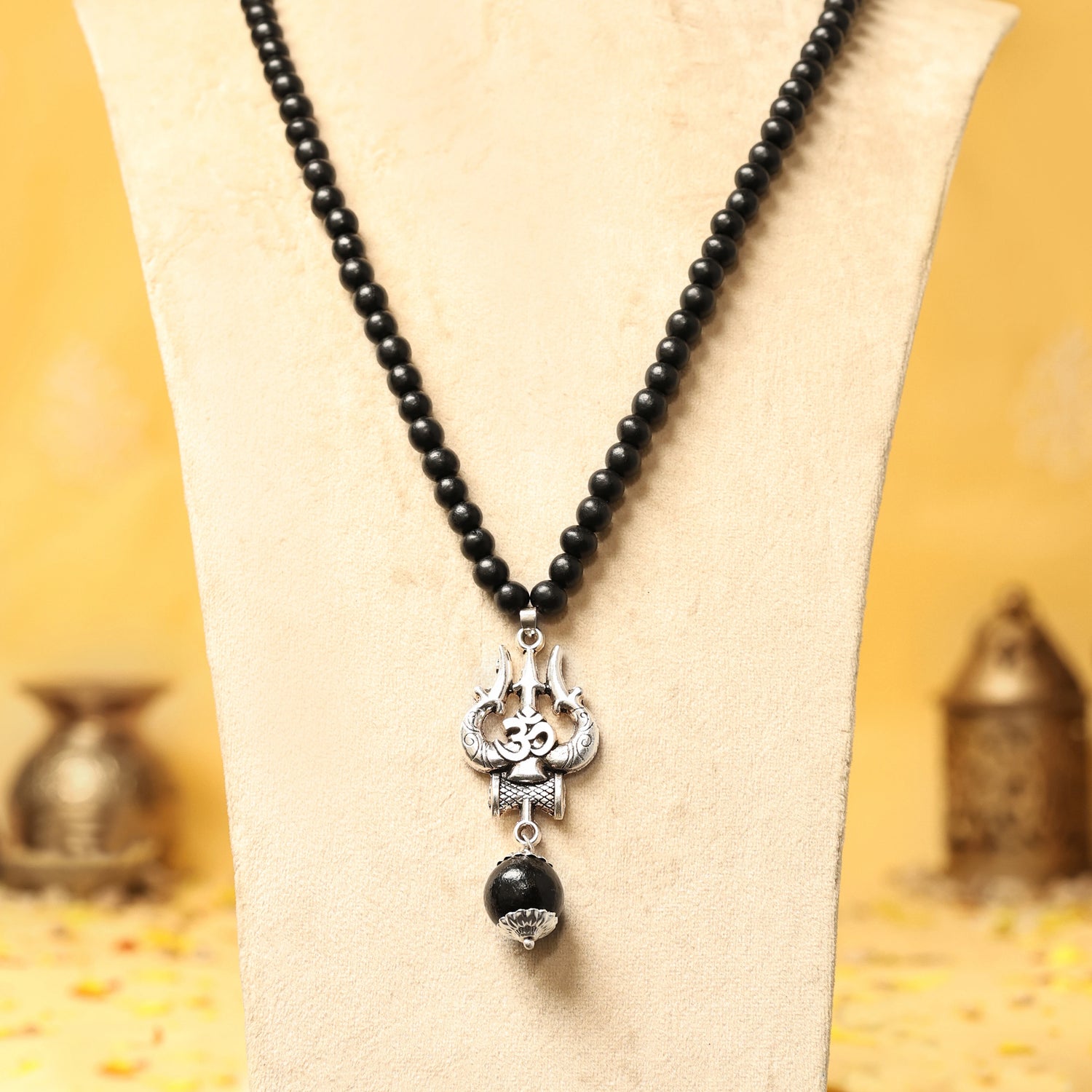 Karungali Malai with Om Shiva Trishul with Larger Bead