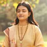 Rudraksha Karungali Malai in Gold-Cap with Om Pendant Lifestyle Female