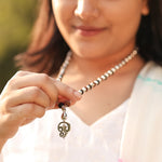 Rudraksha Karungali Malai in Silver-Cap with Vel Pendant