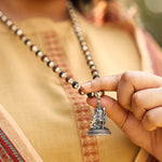 Rudraksha Karungali Malai in Silver-Cap with Lord Murgan with Base Lifestyle Women
