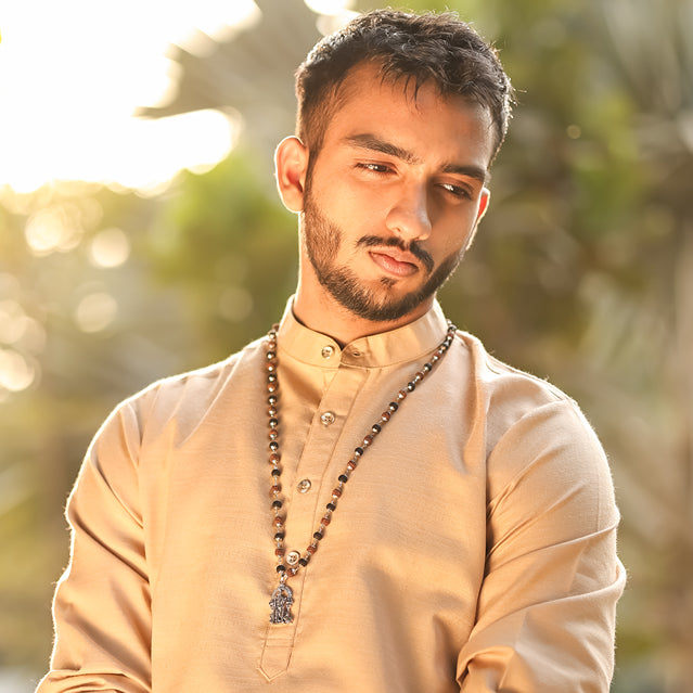 Rudraksha Karungali Malai in Silver-Cap with Lord Murgan Pendant Lifestyle Men