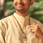 Rudraksha Karungali Malai in Silver-Cap with Lord Murgan Face Pendant Lifestyle Men