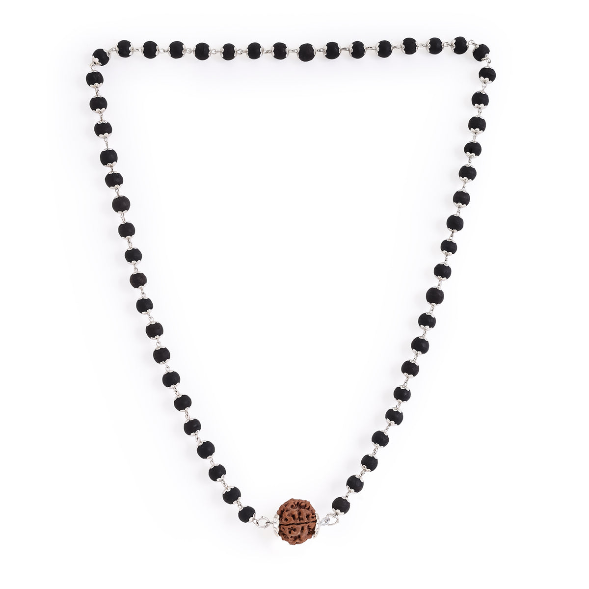 Karungali Mala in Silver-Cap with 7 Mukhi Rudraksha