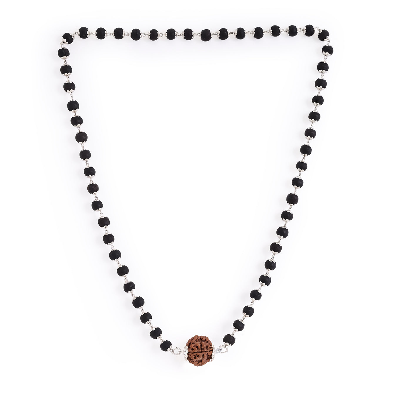 Karungali Mala in Silver-Cap with 7 Mukhi Rudraksha