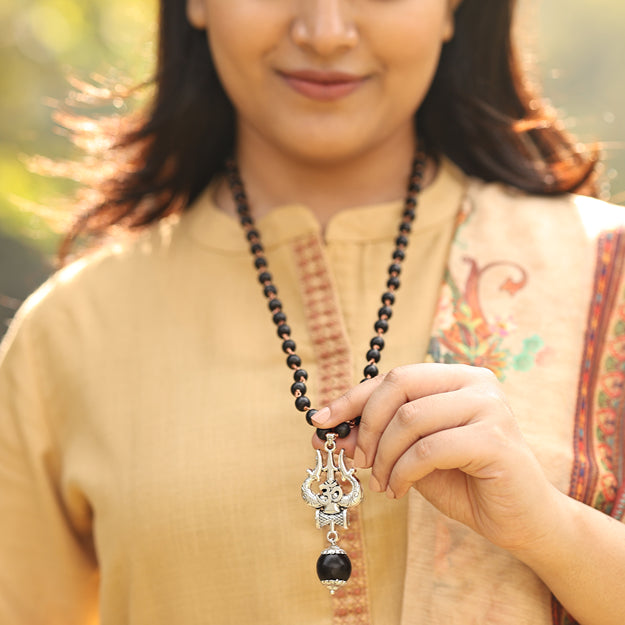 Karungali Malai (Copper wire) with Om Shiva Trishul with Larger Bead LIfestyle Female