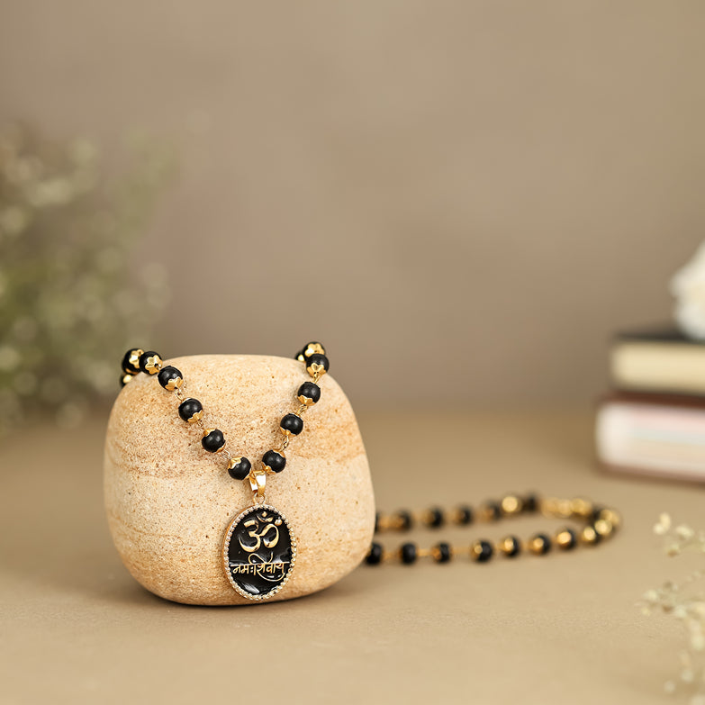 Karungali Malai with Gold-Plated Caps & Om Namah Shivaya Pendant