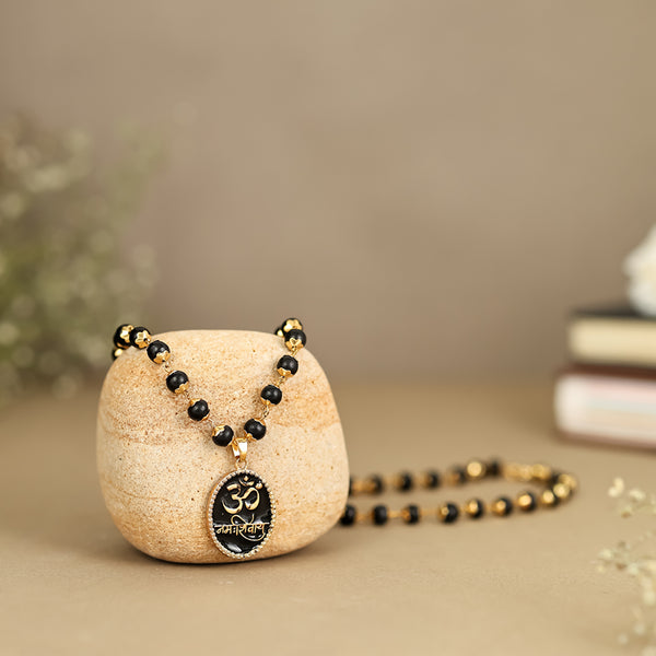 Karungali Malai with Gold-Plated Caps & Om Namah Shivaya Pendant