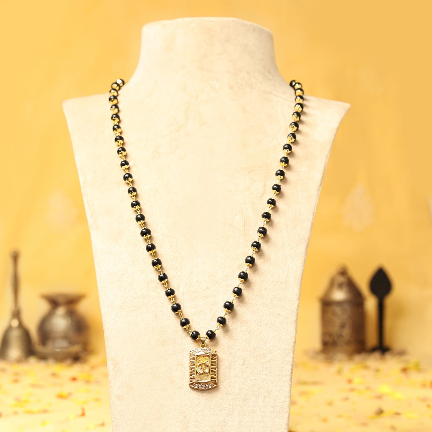 Om Engraved Statement Pendant with Gold Platted Karungali