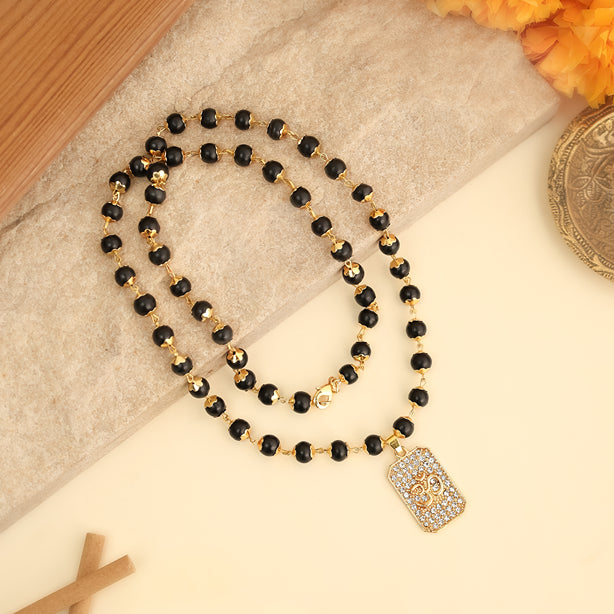 Om Crystal Studded Pendant with Gold Platted Karungali