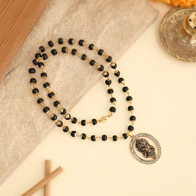 Hanuman Crystal Halo Pendant with Gold Platted Karungali