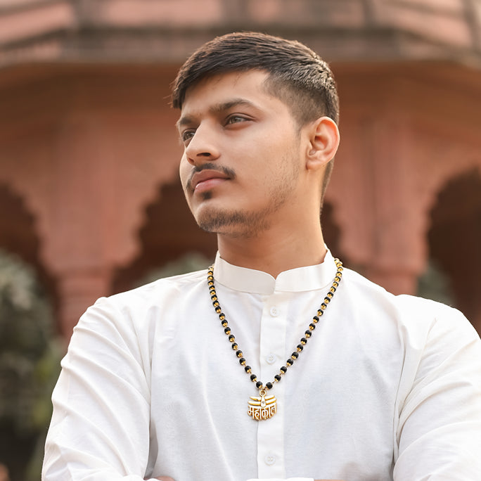 Gold-Capped Karungali Malai with Mahakal Pendant