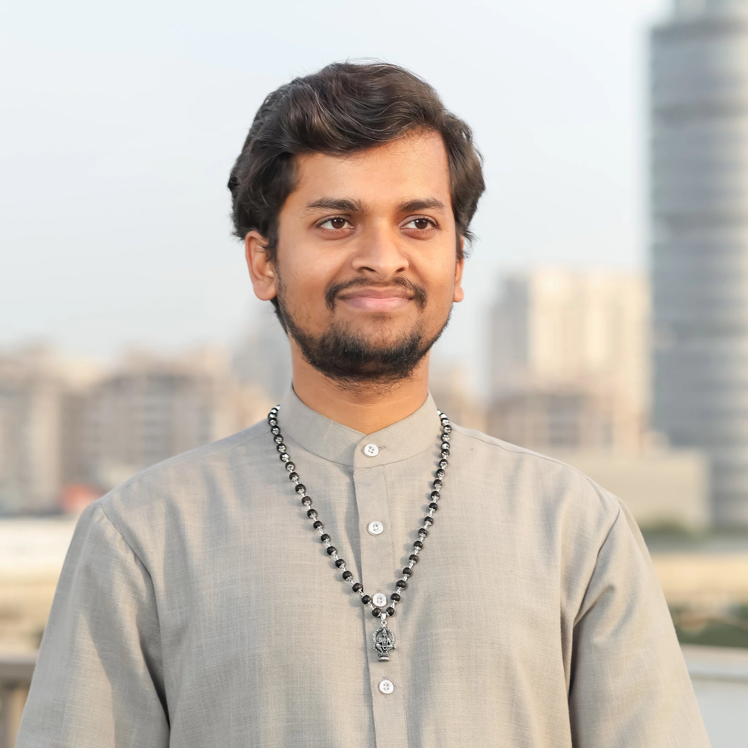 Silver-Capped Karungali Malai with Lord Ayyappa Pendant