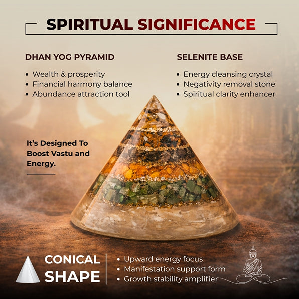 Conical Dhan Yog Pyramid With Selenite Base
