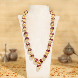 Rudraksha Mala with Golden Cap Necklace (26 + 1 Beads)