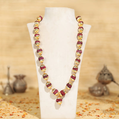 Rudraksha Mala with Golden Cap Necklace (26 + 1 Beads)