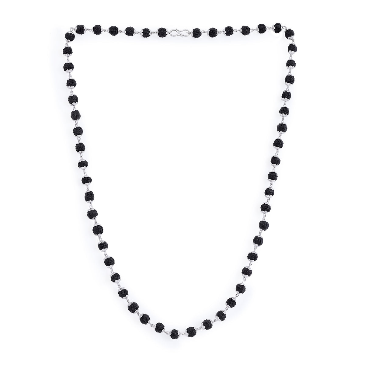 Black Rudraksha Necklace with Silver Cap