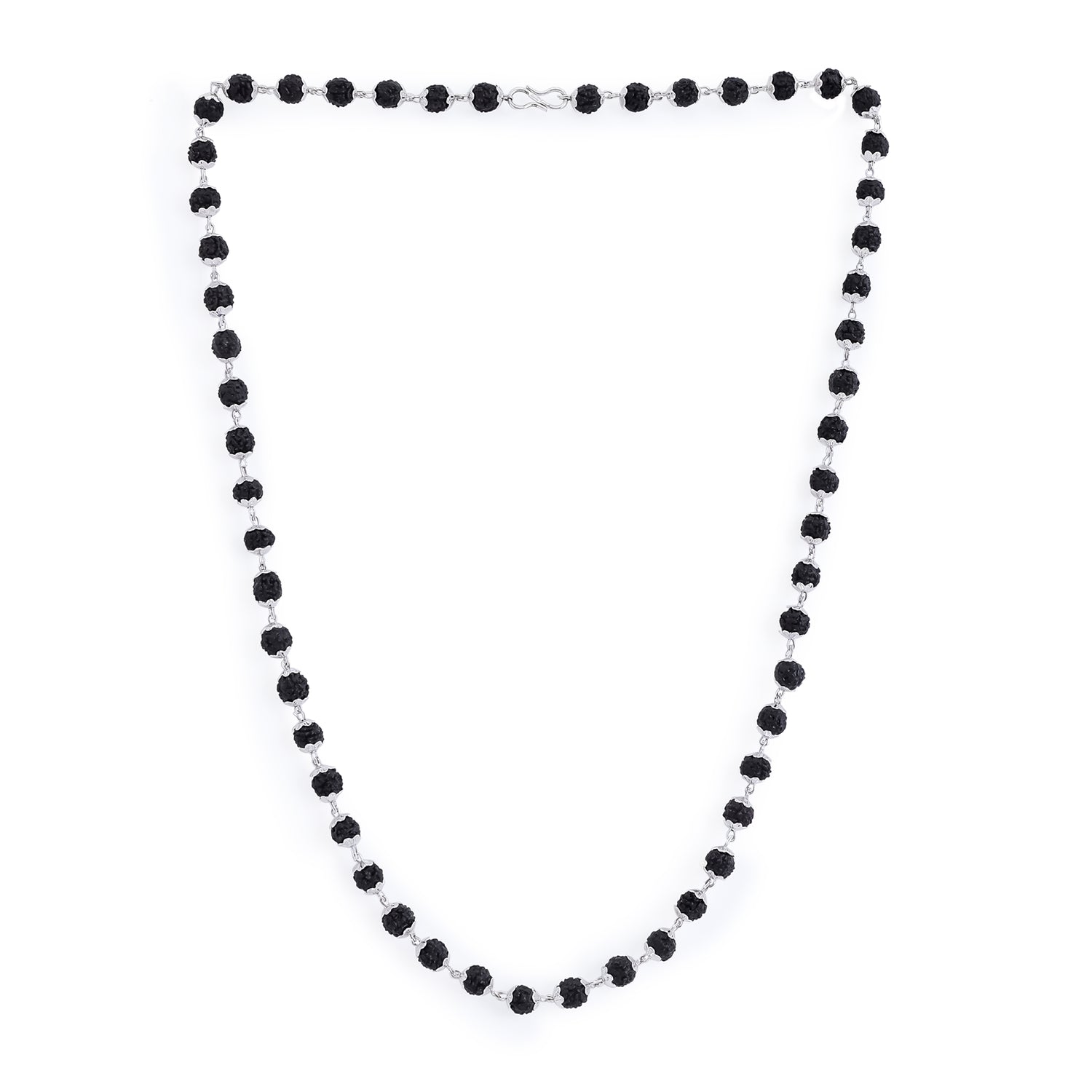 Black Rudraksha Necklace with Silver Cap