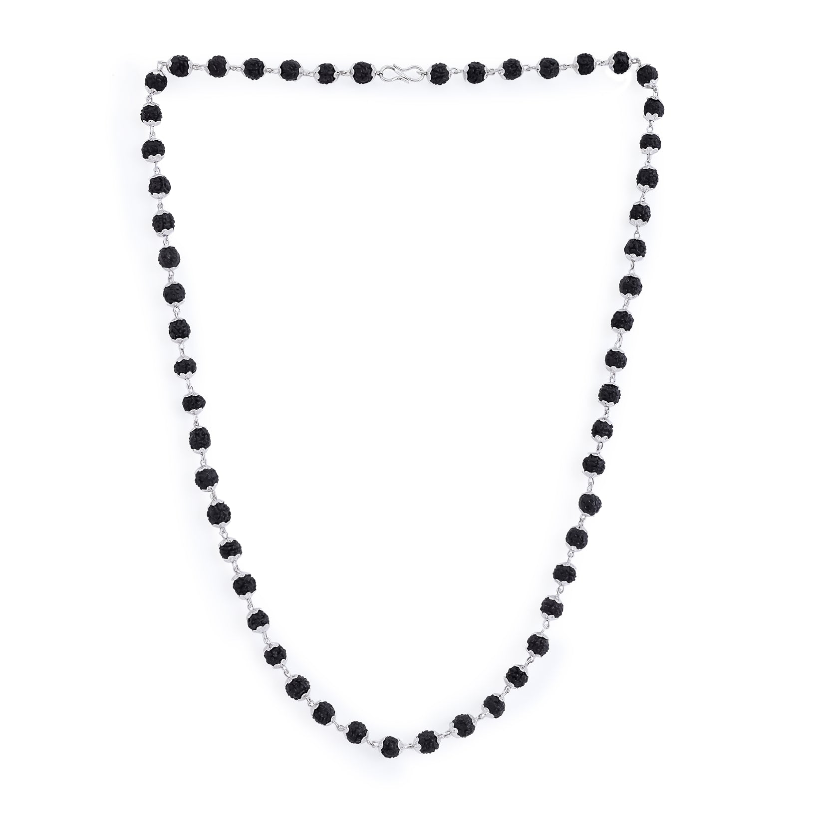Black Rudraksha Necklace with Silver Cap