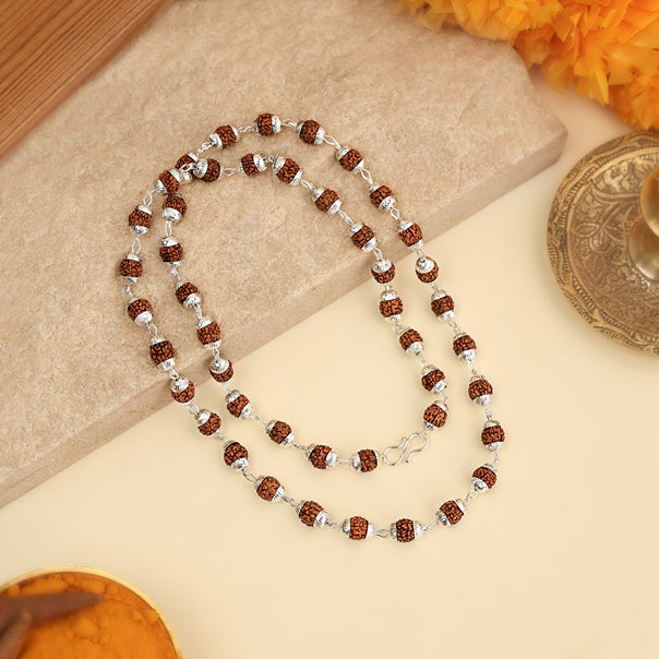 Premium Silver-Capped Rudraksha Necklace