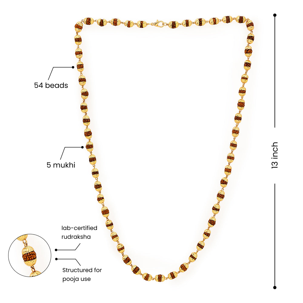 Rudraksha Mala with Golden Cap | 54 Beads