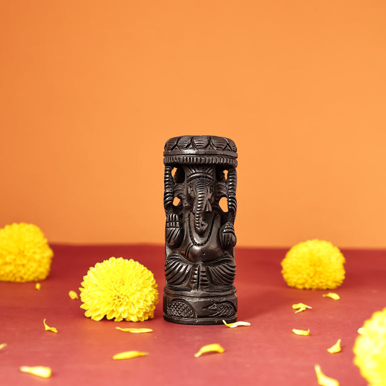 Divine Hindu Lord Ganesh Karungali Idol with Cap– Ebony Wood