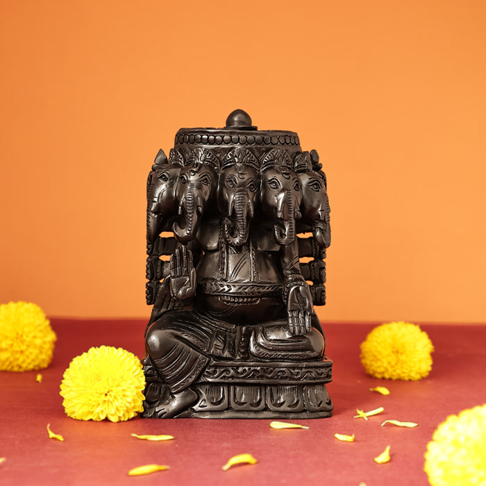 Divine Hindu Lord Panchamukhi Ganesh Karungali  Idol – Ebony  Wood