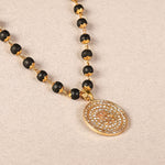 Divine Karungali Malai with Gold Capped Beads & Om Pendant Closeup