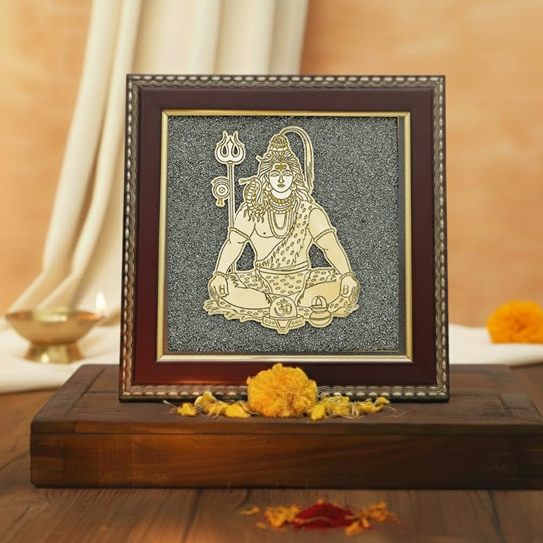 Lord Shiva Meditation Raw Pyrite Frame for Inner Peace