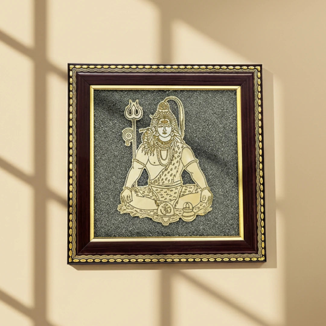 Lord Shiva Meditation Raw Pyrite Frame for Inner Peace