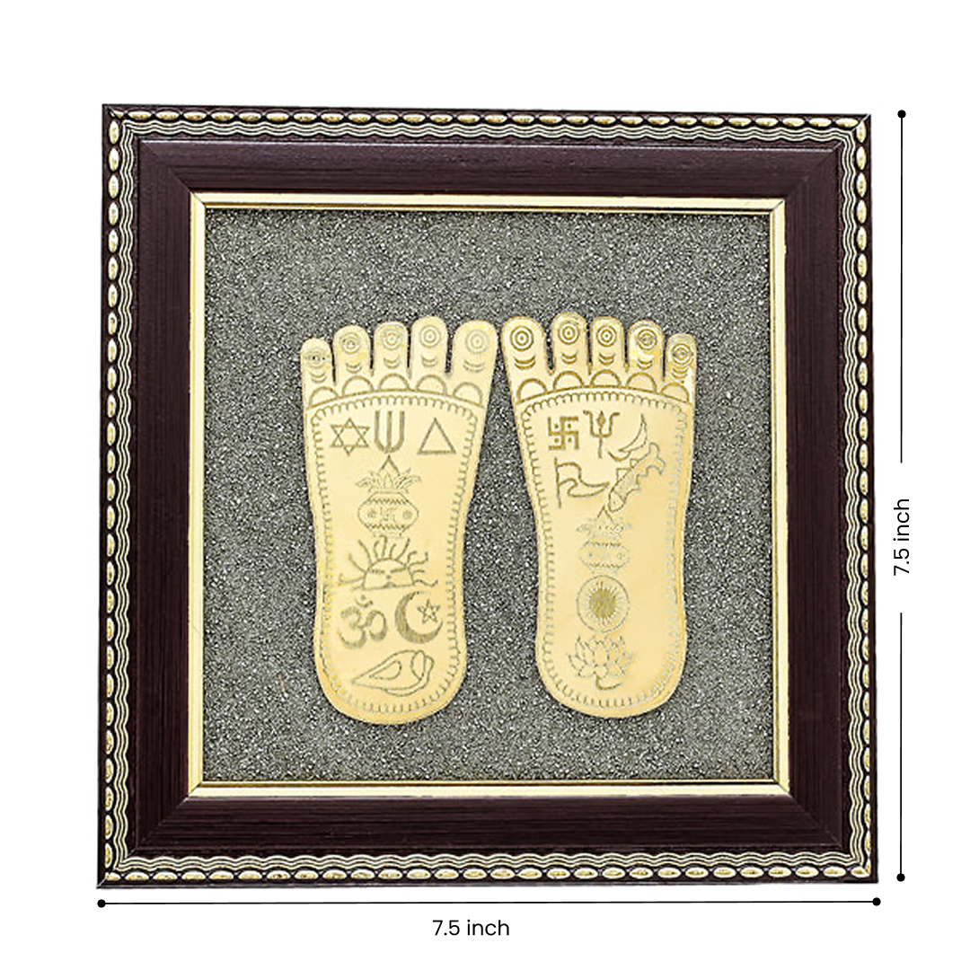 Raw Pyrite Frame with Goddess Laxmi Charan Paduka