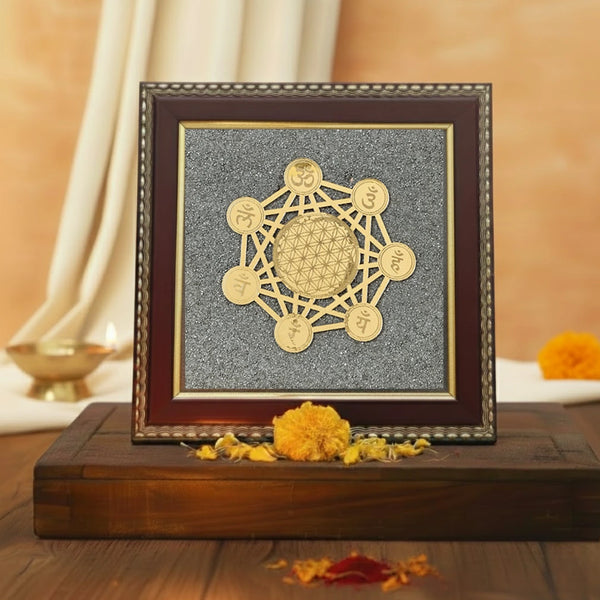 7 Chakra Raw Pyrite Frame for Energy Balance & Wealth Flow