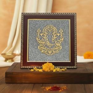 Lord Ganesha Raw Pyrite Frame | Brings Good Luck & Abundance
