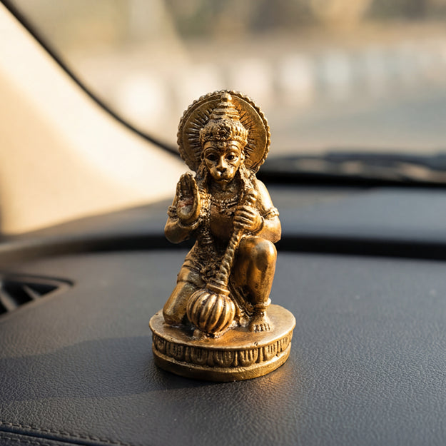 Antique Brass-Finish Hanuman Idol (Resin) – For Car & Office