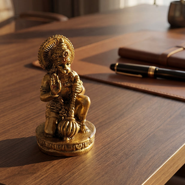 Antique Brass-Finish Hanuman Idol (Resin) – For Car & Office