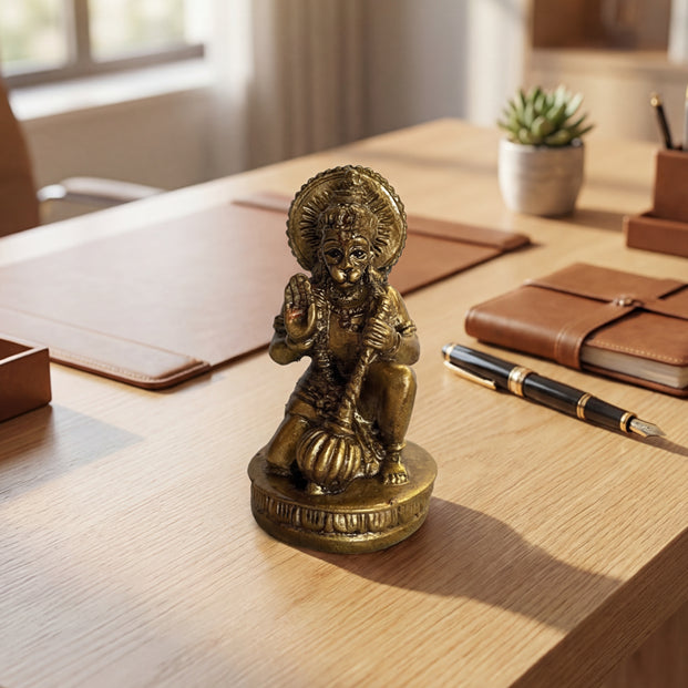 Antique Brass-Finish Hanuman Idol (Resin) – For Car & Office