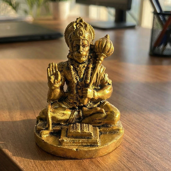 Hanuman Ji Idol: Resin Brass Finish for Home, Office & Car