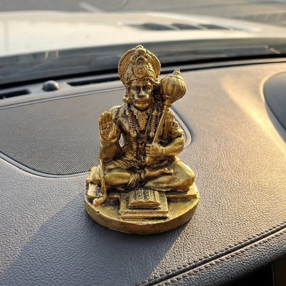 Hanuman Ji Idol: Resin Brass Finish for Home, Office & Car