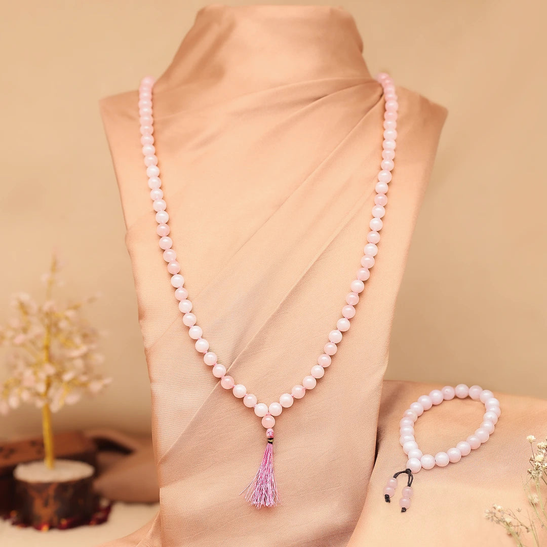 Rose Quartz Necklace & Bracelet Combo – For Love & Healing
